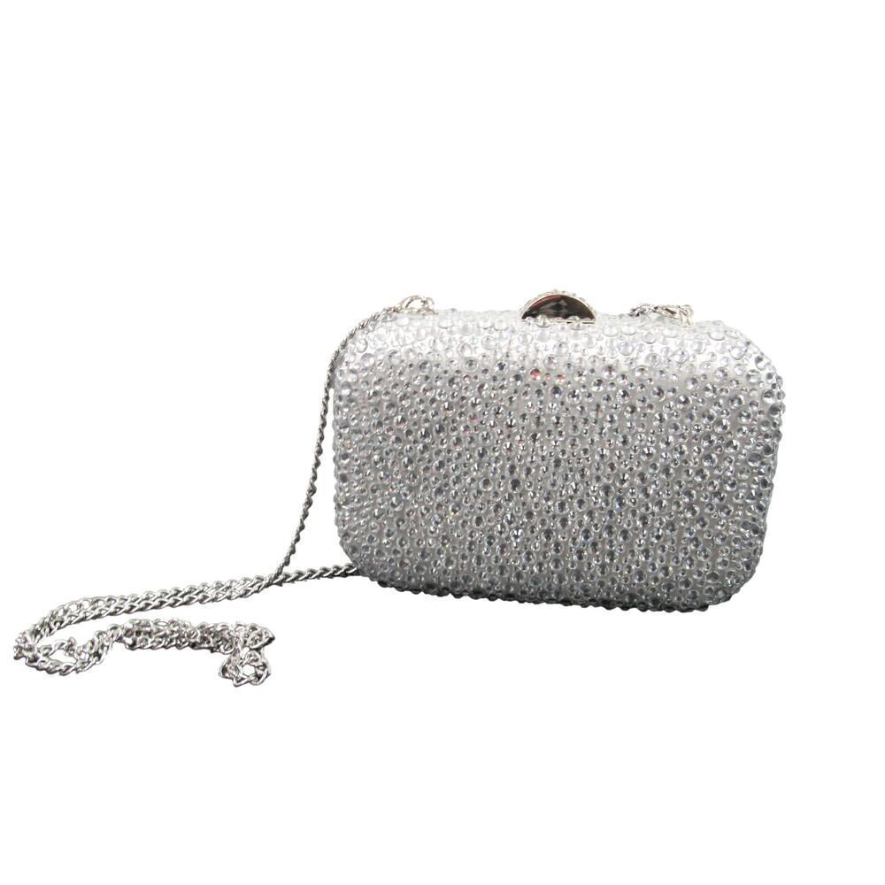 NEW Olga berg Casey Hot Fix Crystal Encrusted Clutch Purse in Silver